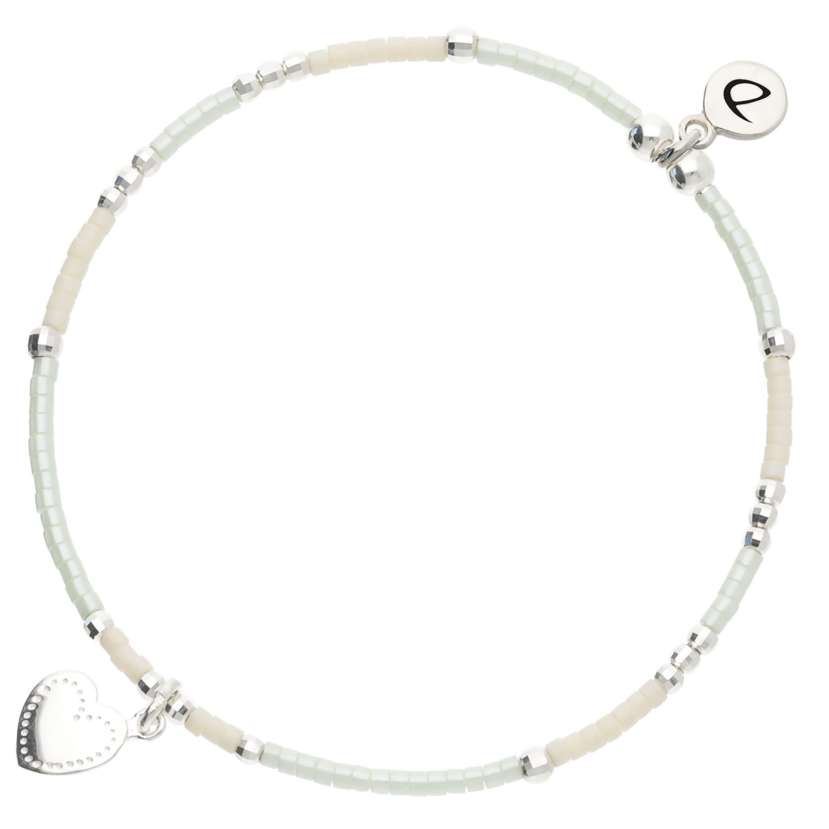 Bracelet Élastique Argent 925 Vert Pastel Petit Coeur Penché Gravable