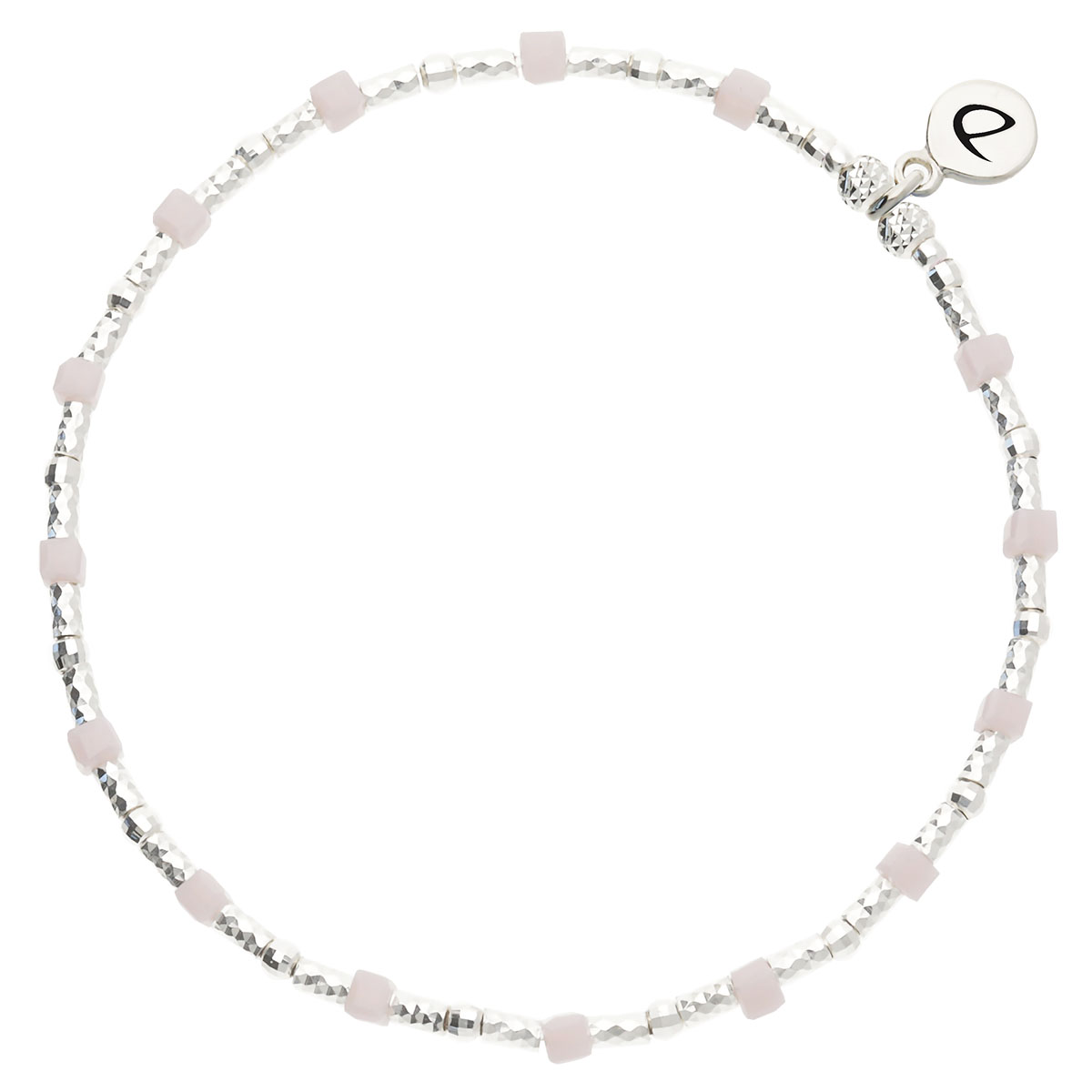 Bracelet Élastique Argent 925 Petits Cubes Rose Pastel