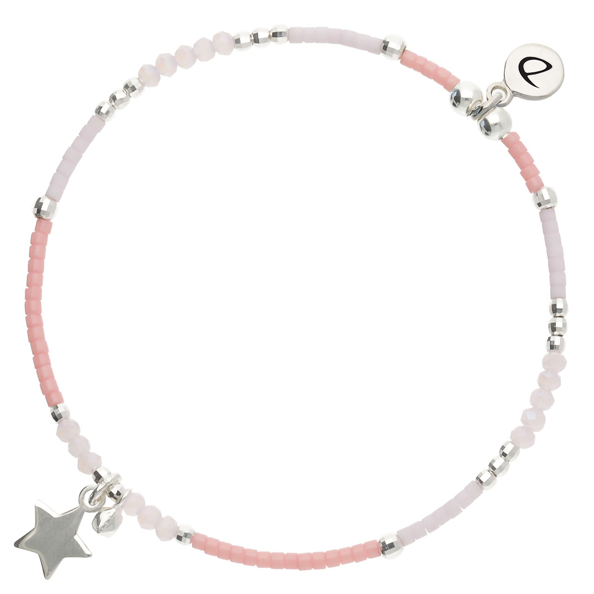Bracelet Élastique Argent 925 Étoile Rose Pastel Corail Gravable