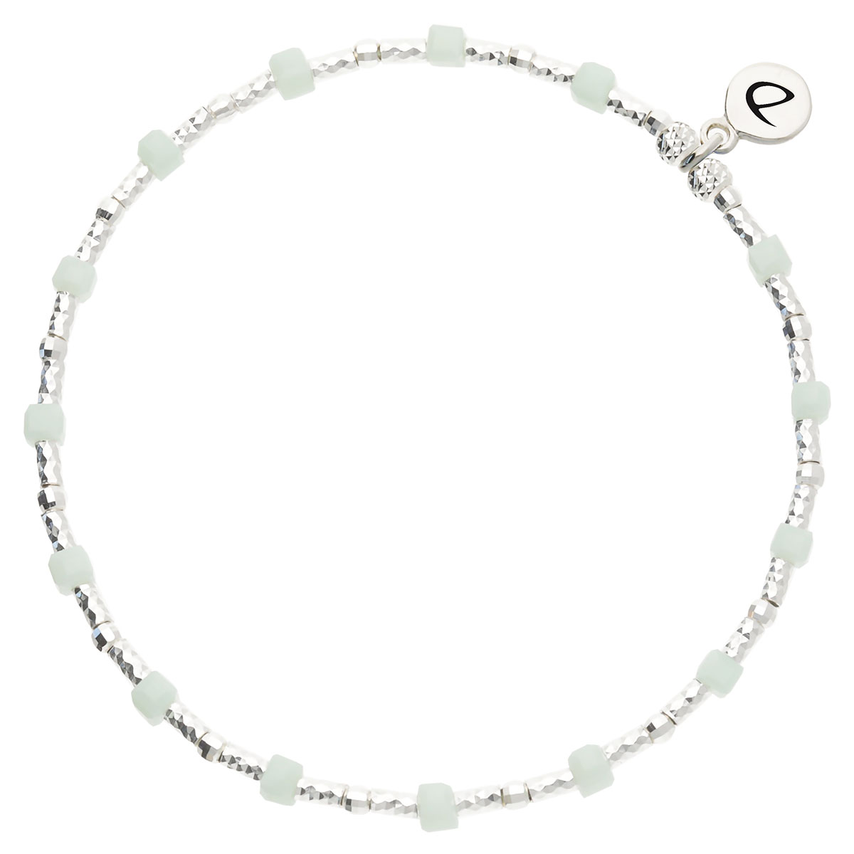 Bracelet Élastique Argent 925 Petits Cubes Vert Pastel