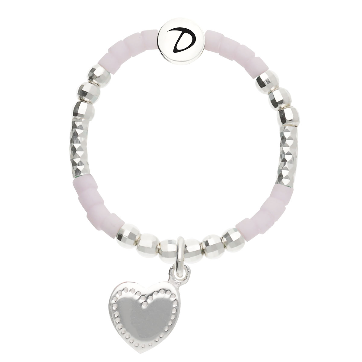 Bague Élastique Argent 925 Rose Pastel Coeur Penché Gravable