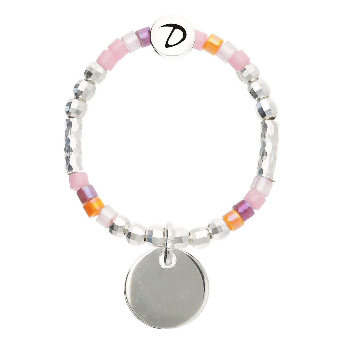 Bague Élastique Argent 925 Pastille Rose Violet