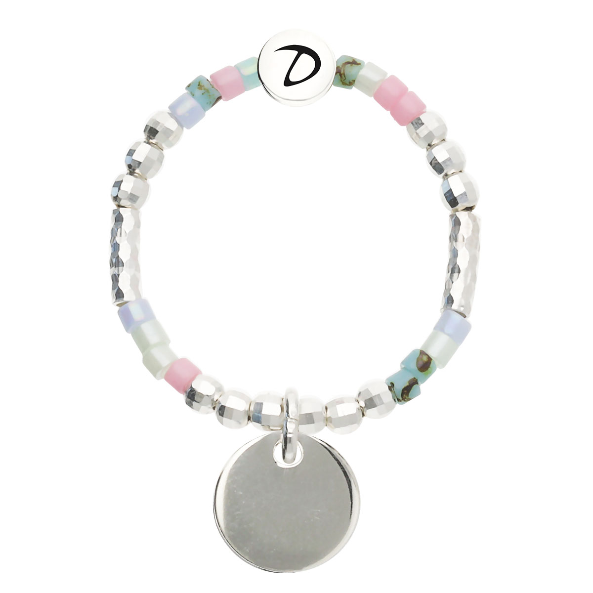 Bague Élastique Argent 925 Pastille Bleu Rose Gravable