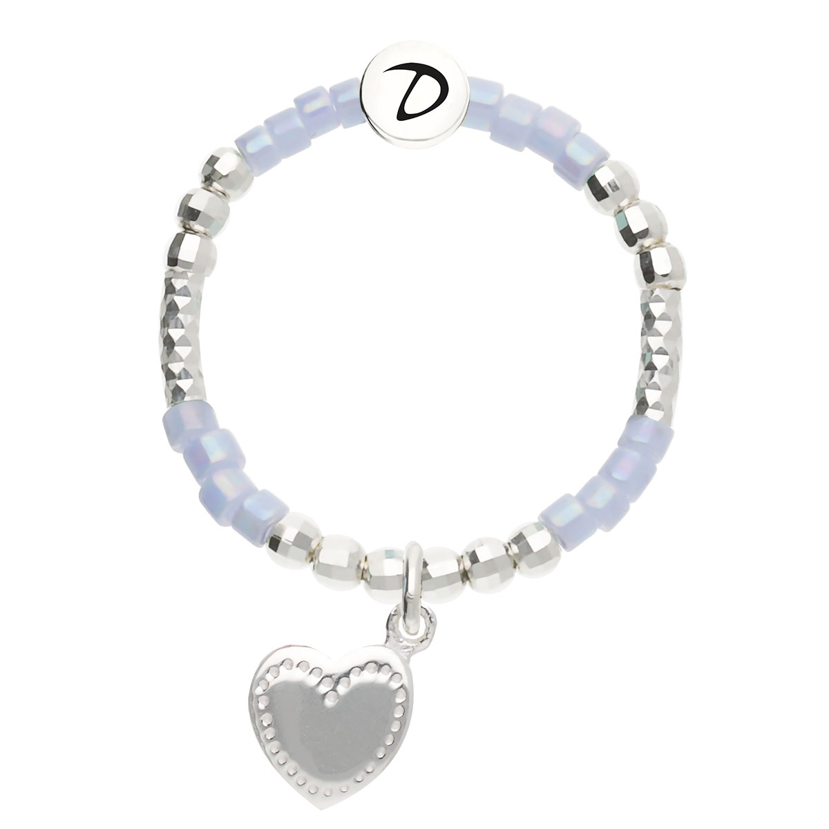 Bague Élastique Argent 925 Bleu Pastel Coeur Penché Gravable