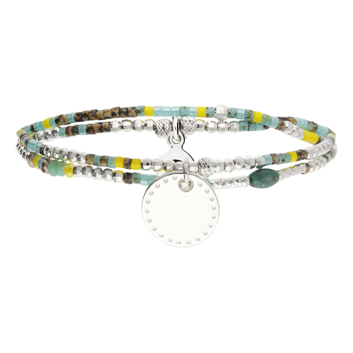 Bracelet Élastique 2 Tours Argent 925 Indien Pastille Gravable