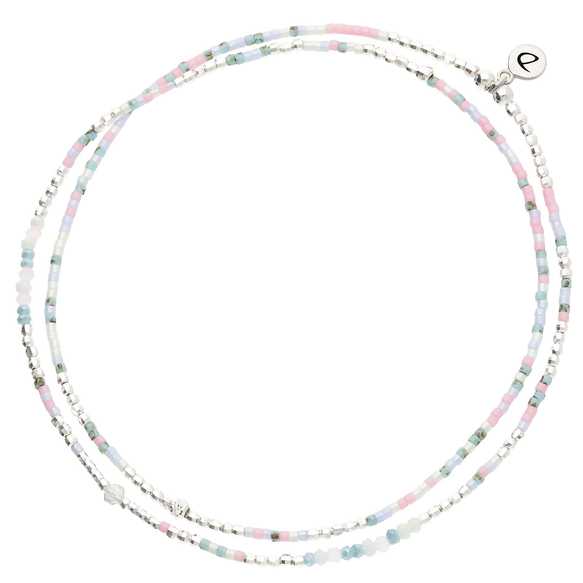 Chevillère Élastique 2 Tours Argent 925 Bleu Rose