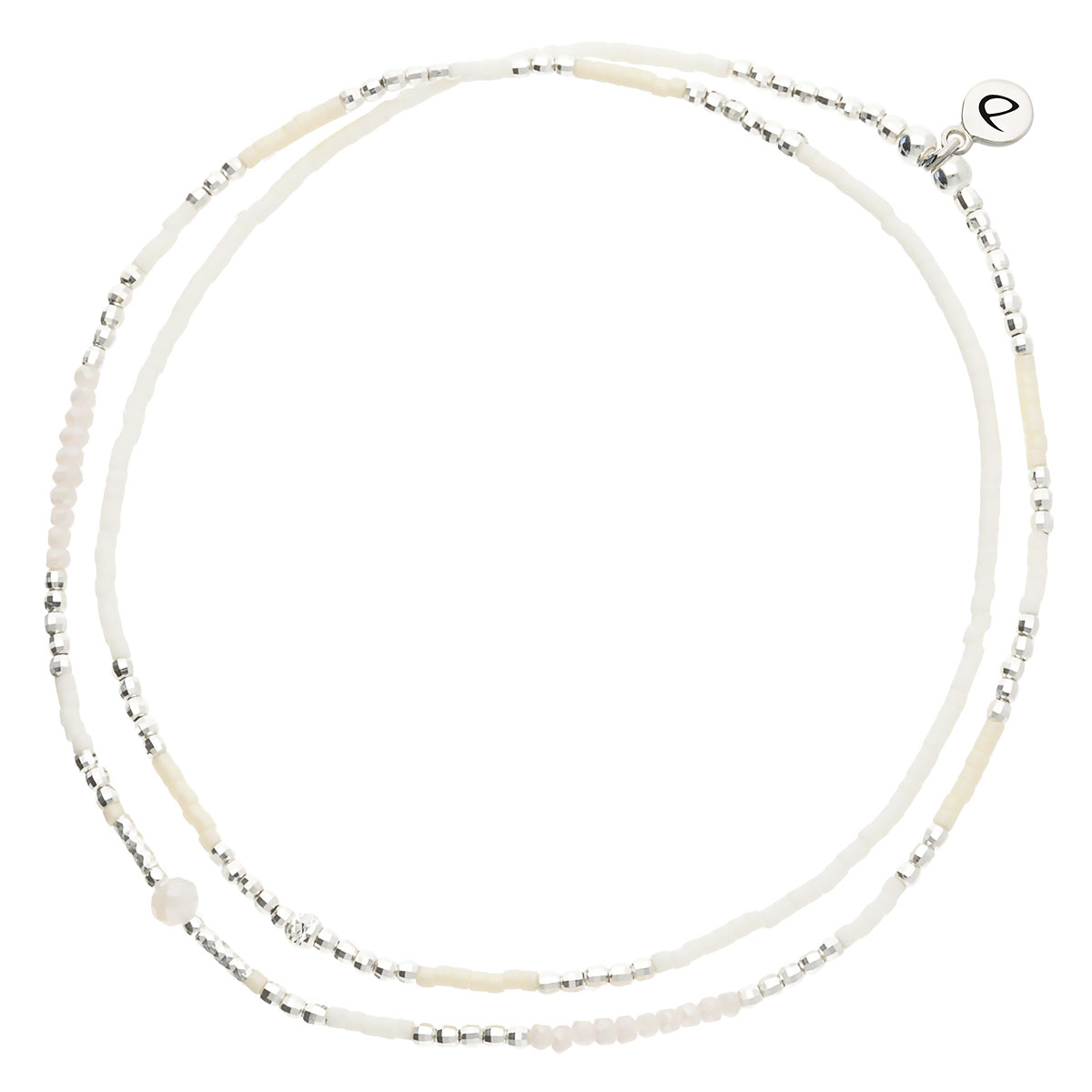 Chevillère Élastique 2 Tours Argent 925 Beige Écru