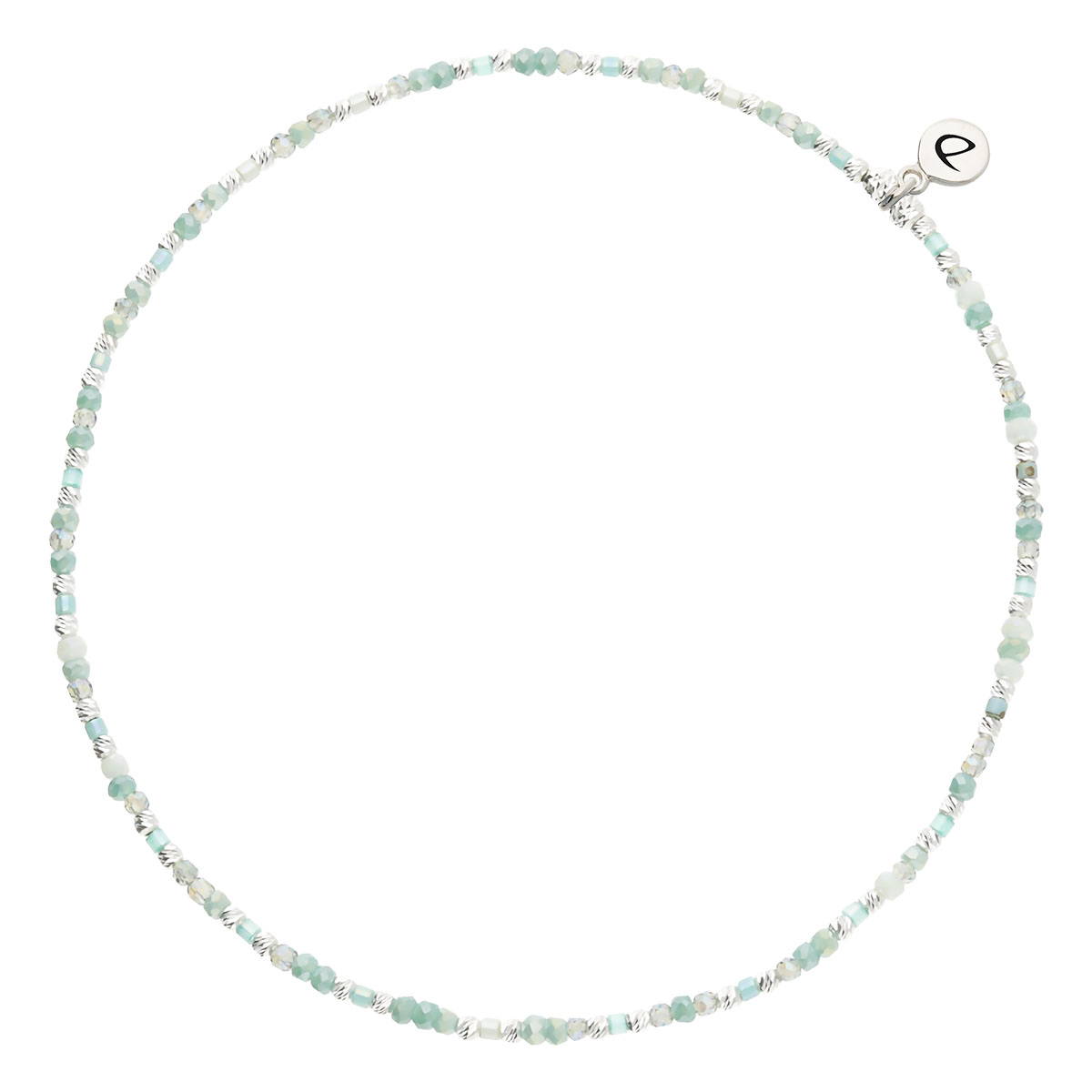 Chevillère Élastique Argent 925 Perles de Verre Vert Turquoise