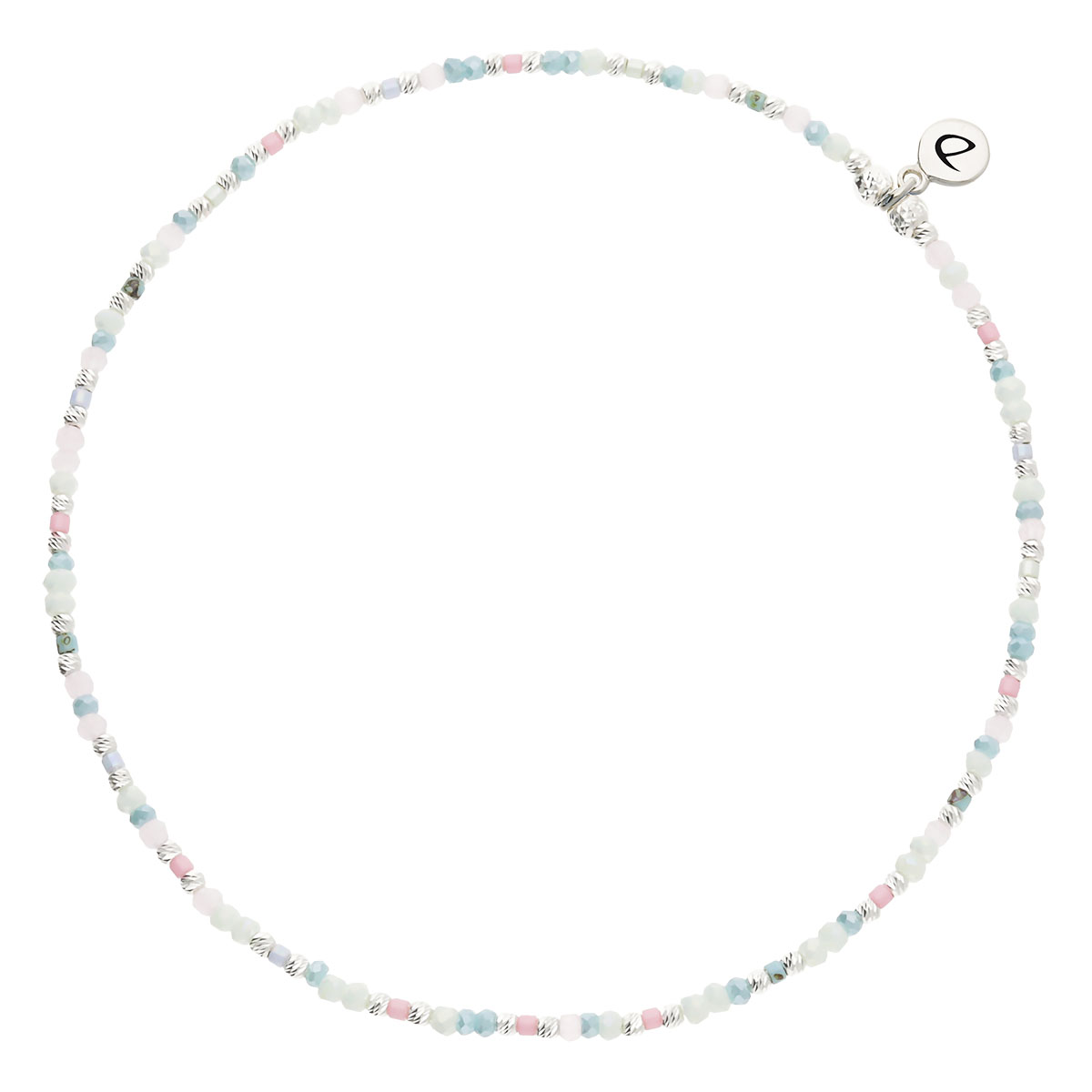 Chevillère Élastique Argent 925 Perles de Verre Bleu Rose