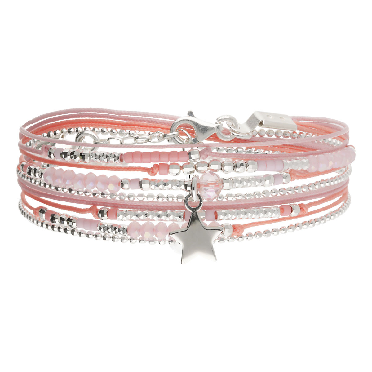 Bracelet 2 Tours Argent 925 Rose Pastel Corail Atlanta Étoile Gravable