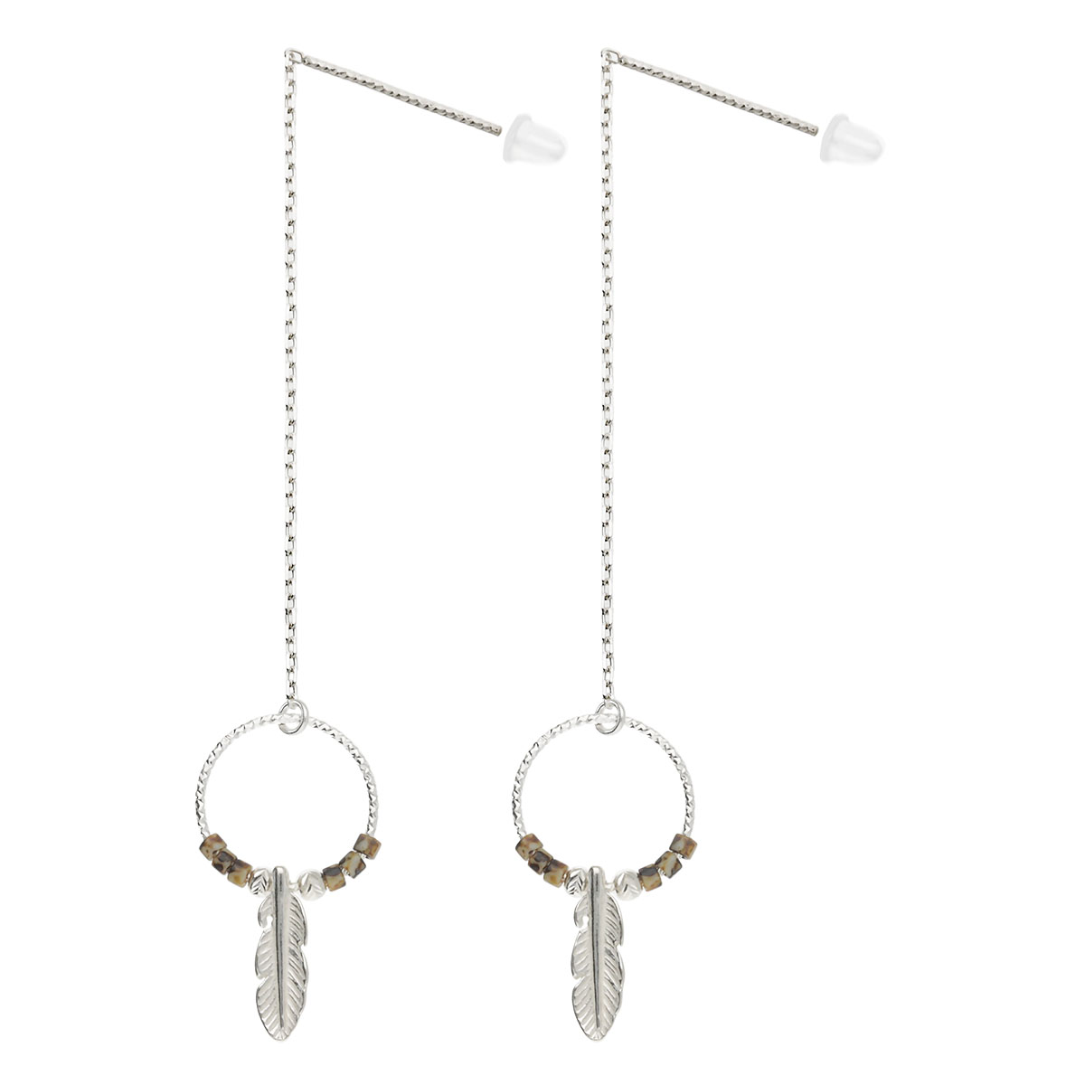 Boucles Pendantes Argent 925 Plume Bohème Léopard