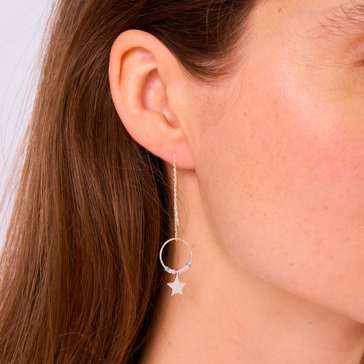Boucles Pendantes Argent 925 L Étoile Envoûtante Bleu Rose