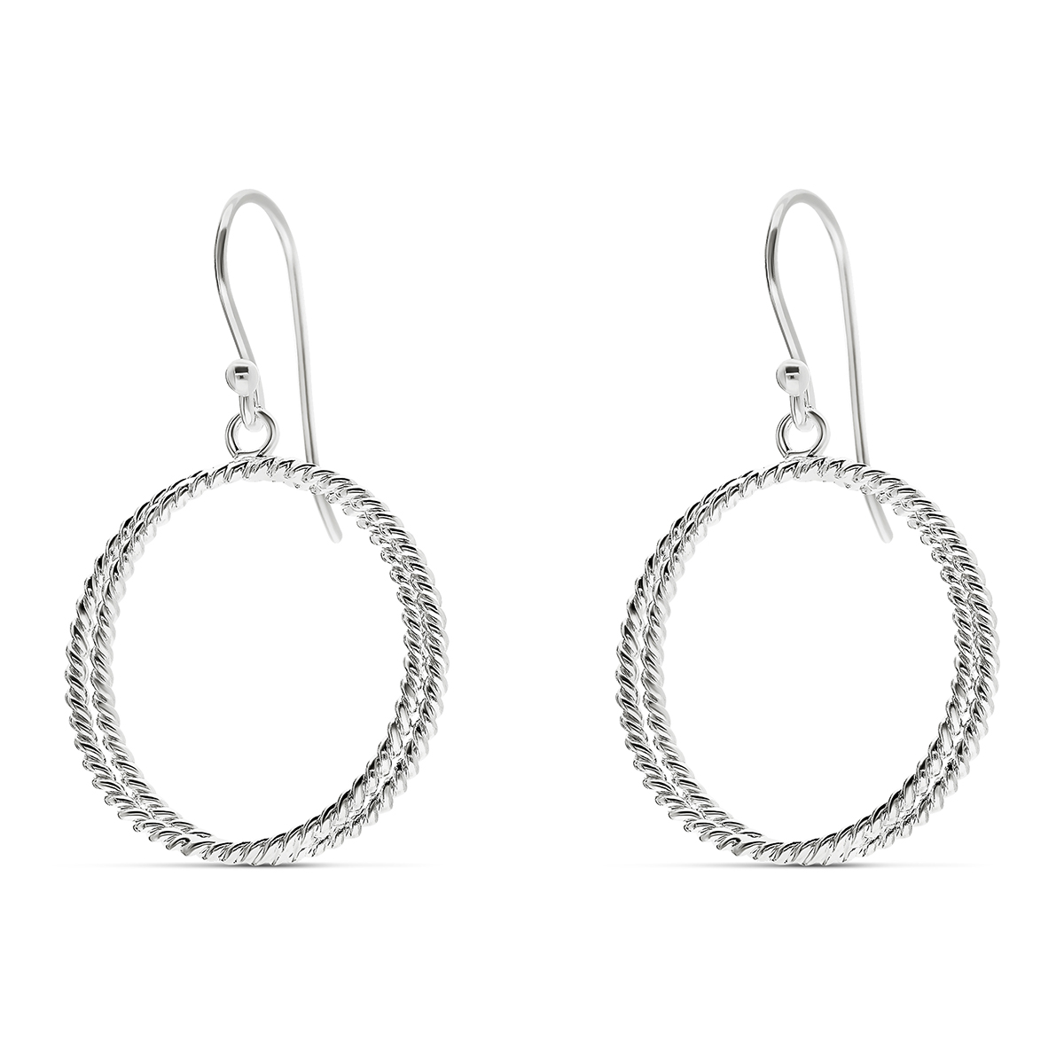Boucles Argent 925 Double Anneau Ciselé