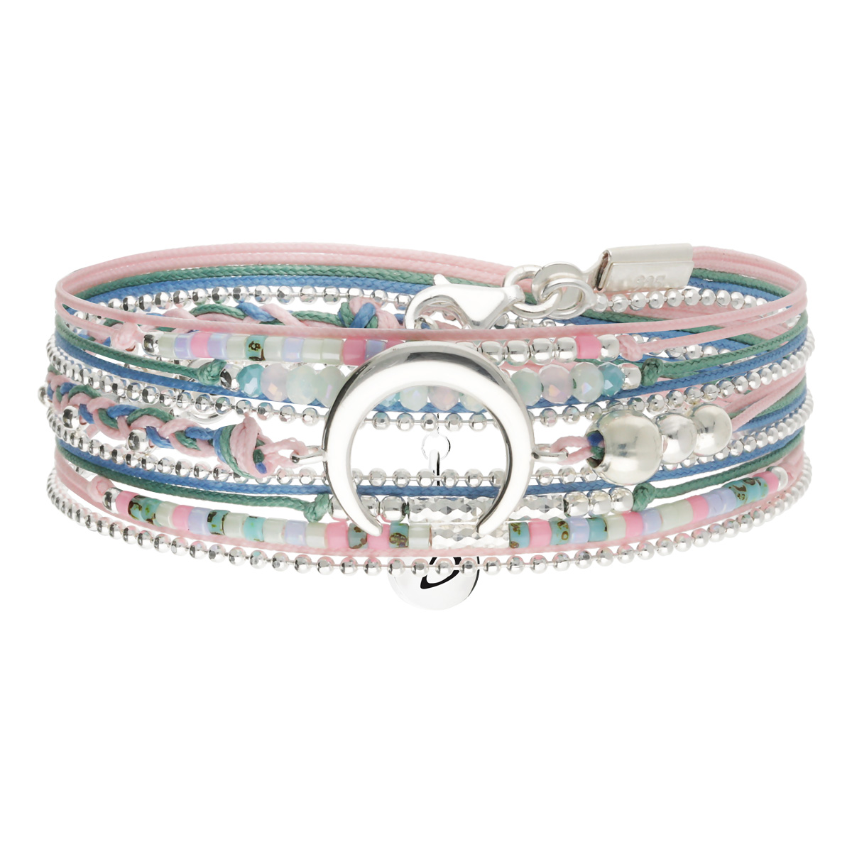 Bracelet 3 Tours Argent 925 Bleu Rose Croissant