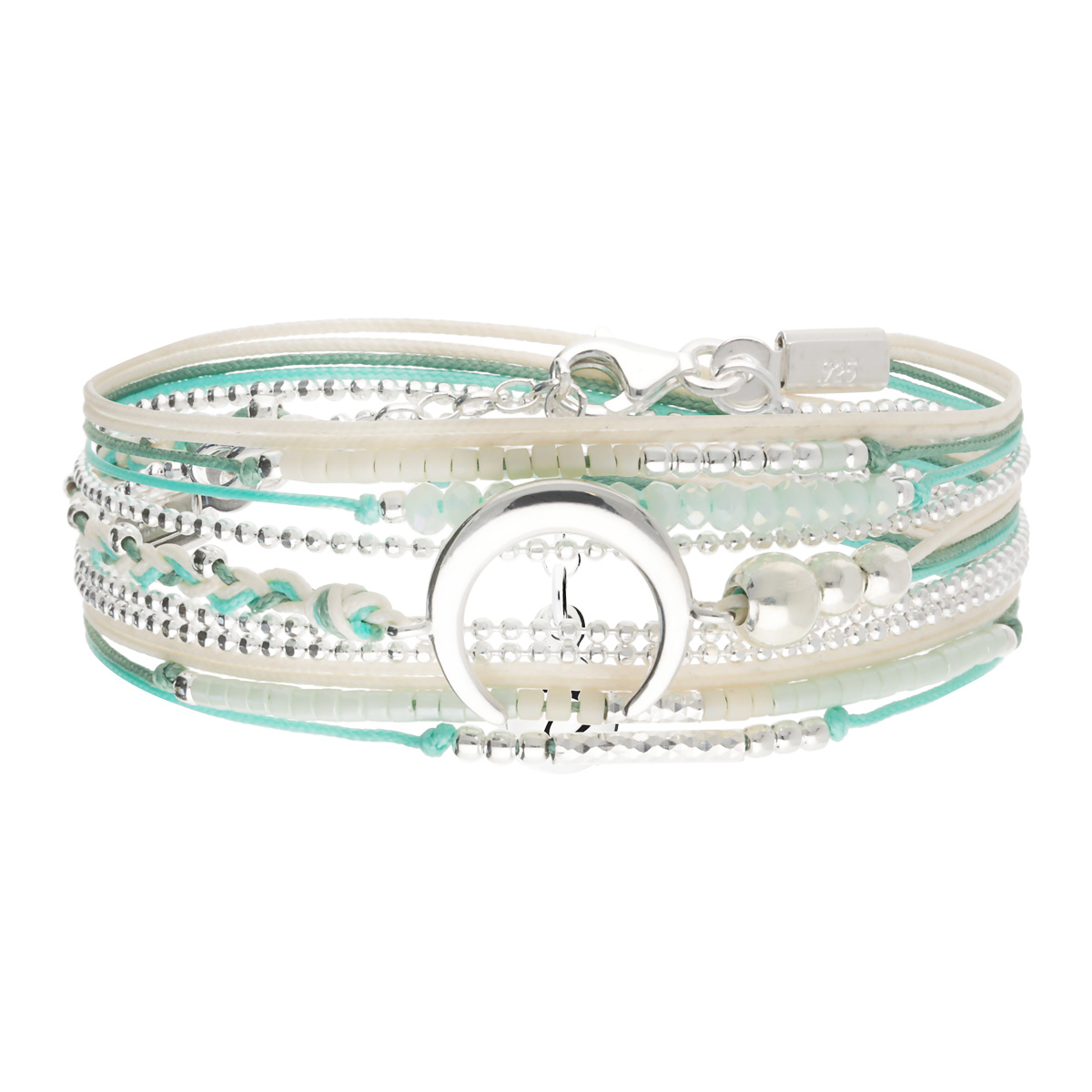 Bracelet 3 Tours Argent 925 Vert Pastel Croissant
