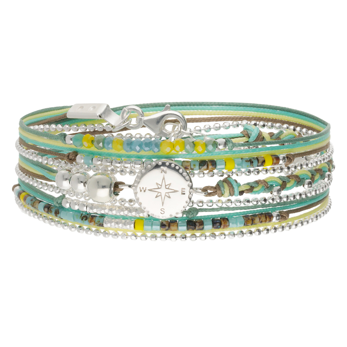 Bracelet 3 Tours Argent 925 Indien Rose Des Vents