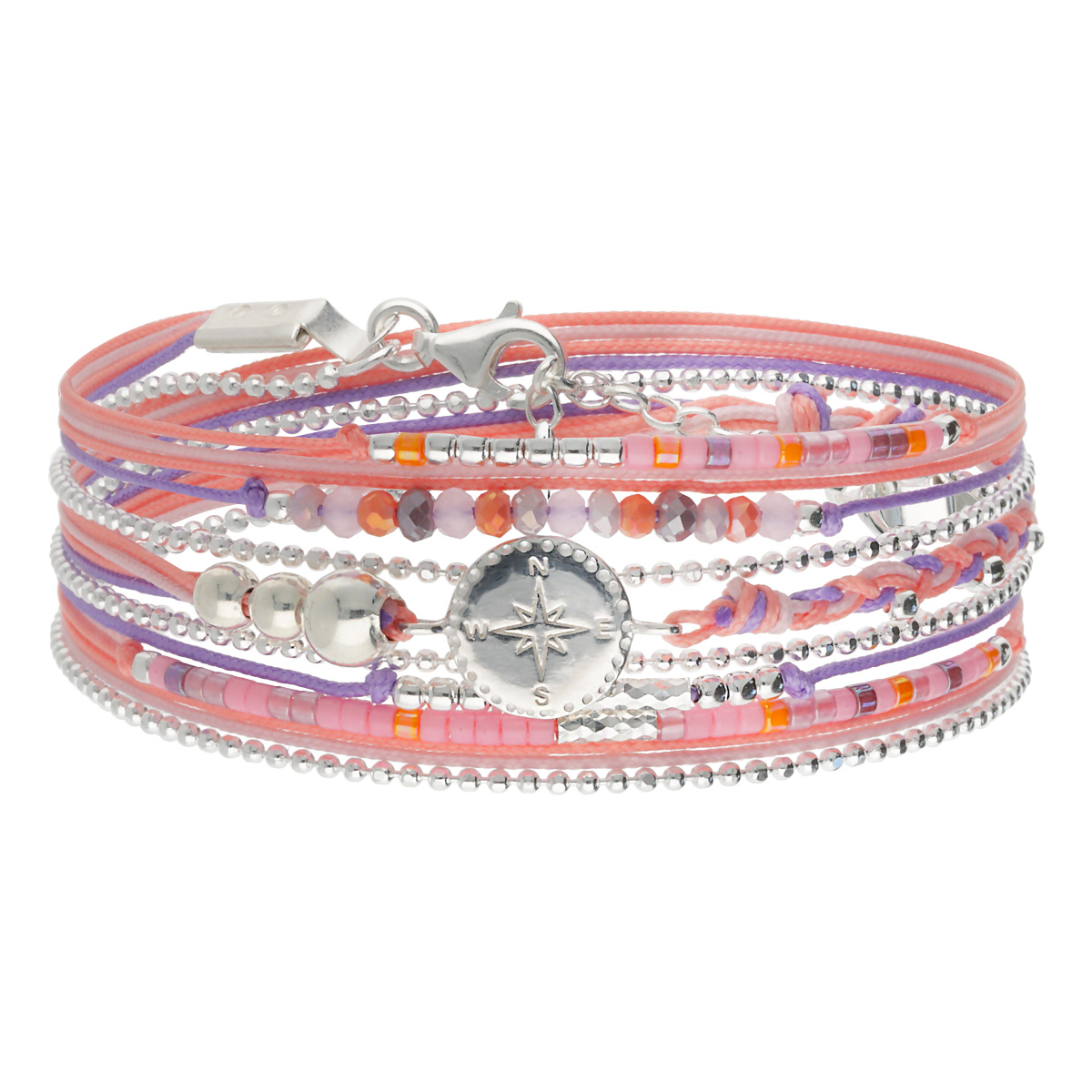 Bracelet 3 Tours Argent 925 Rose Violet Rose Des Vents