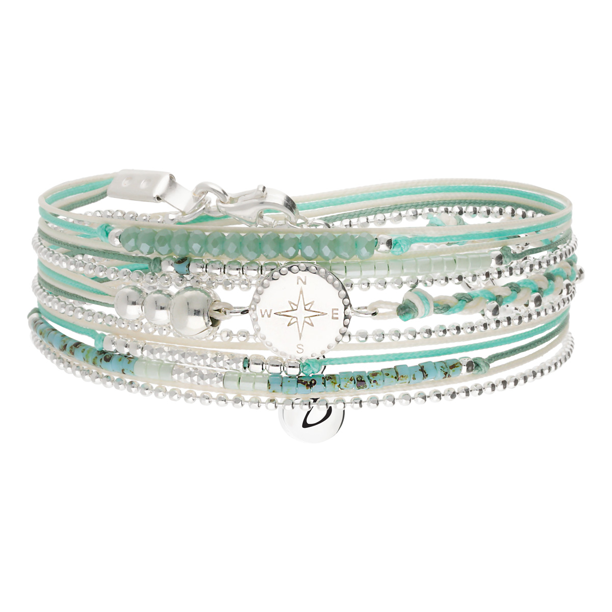 Bracelet 3 Tours Argent 925 Vert Rose Des Vents