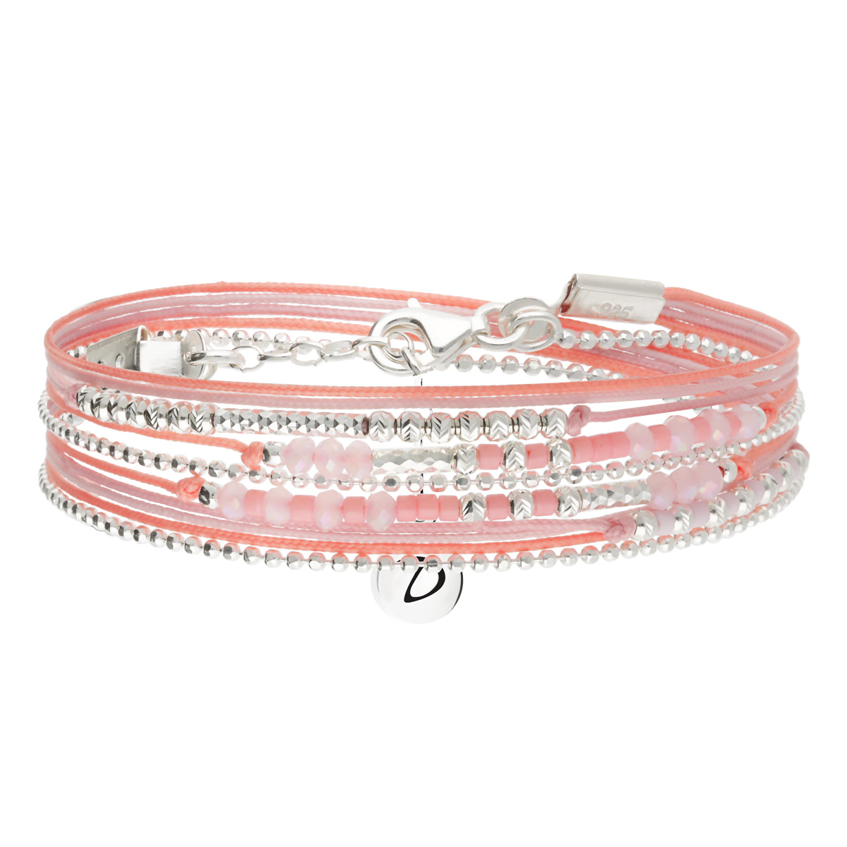 Bracelet 2 Tours Argent 925 Rose Pastel Corail Formosa