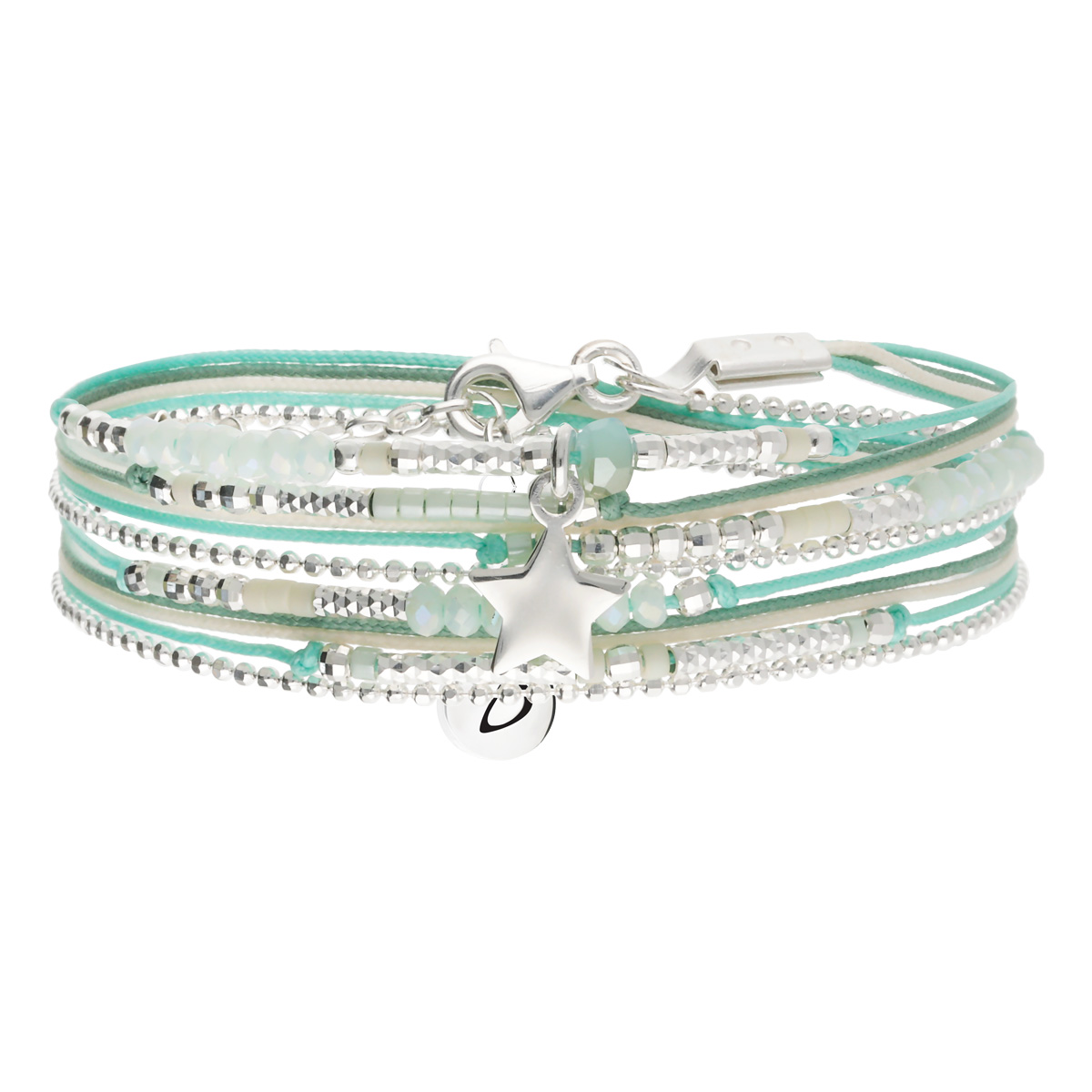 Bracelet 2 Tours Argent 925 Vert Pastel Atlanta Étoile Gravable
