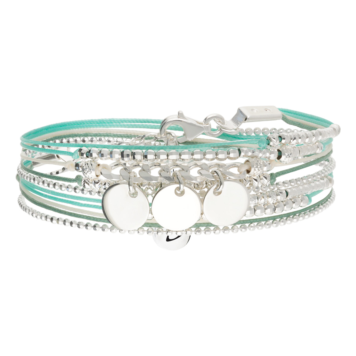 Bracelet Oklahoma Maille Rock Trois Pastilles Argent 925 Vert Pastel Gravable
