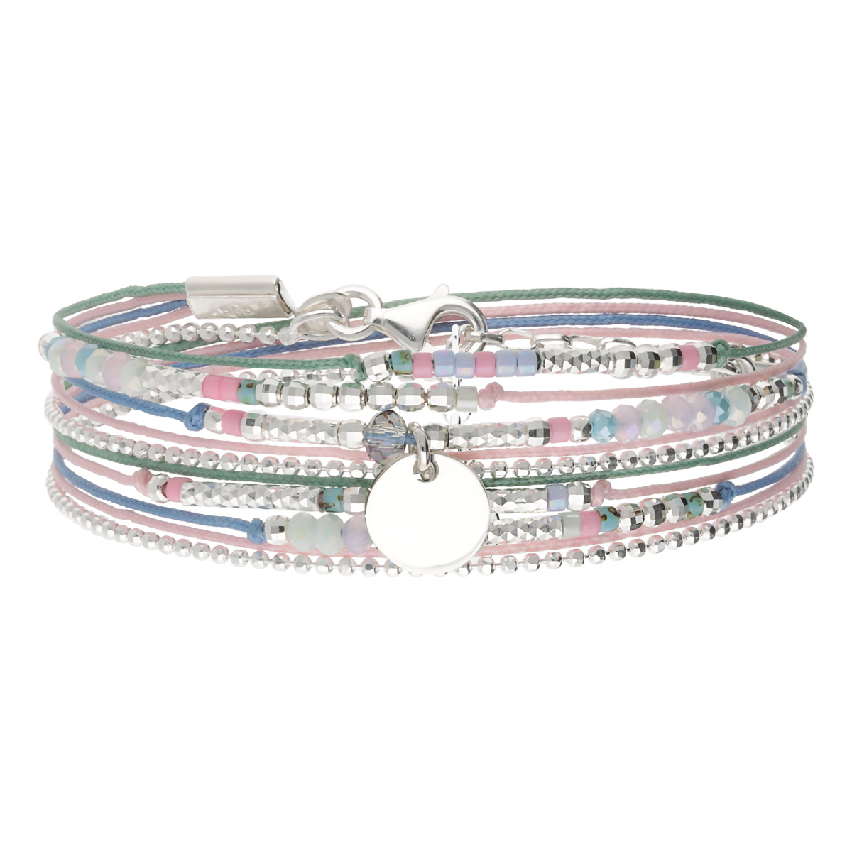 Bracelet 2 Tours Argent 925 Bleu Rose Atlanta Pastille Gravable