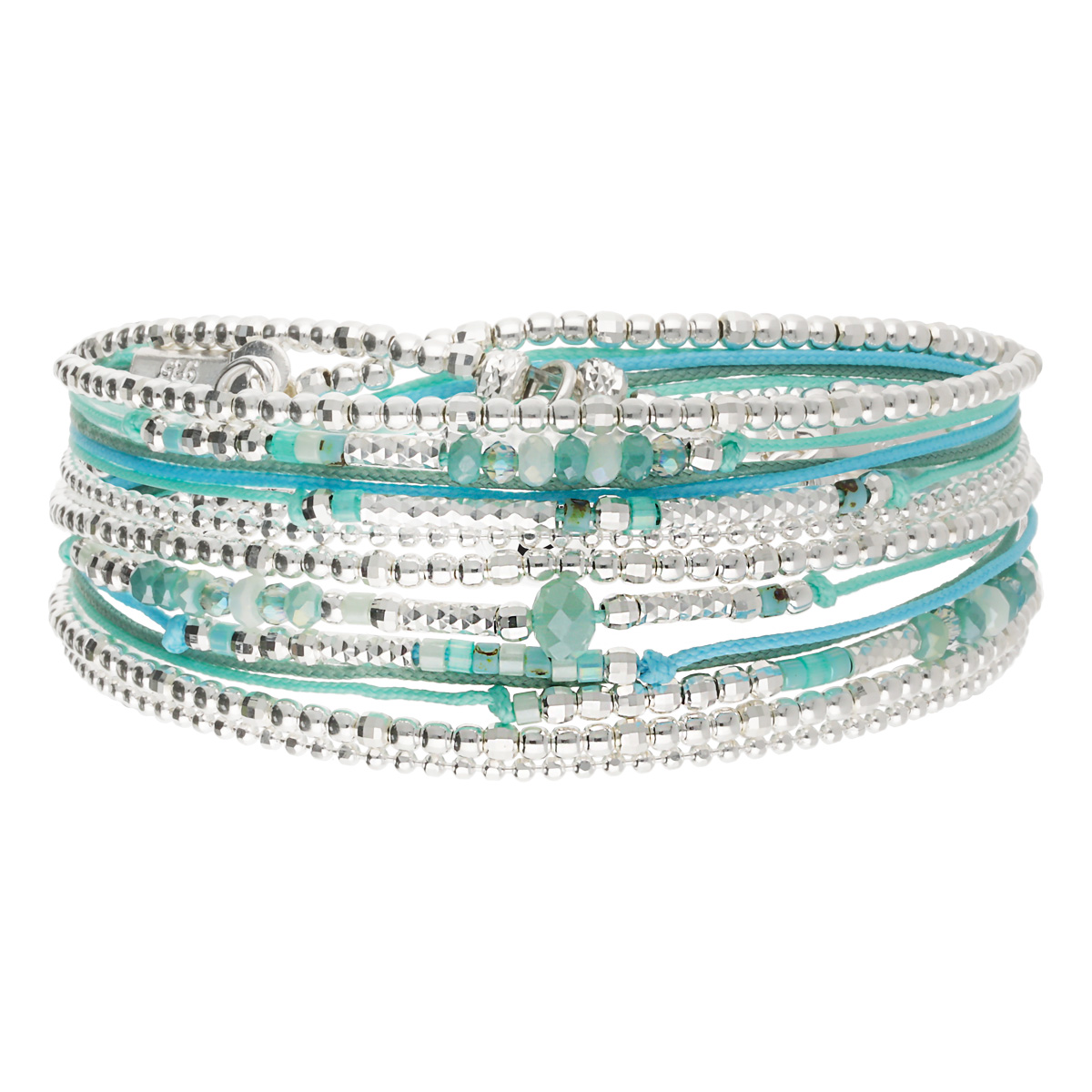 Bracelet Élastique 3 Tours Argent 925 Vert Turquoise Le Désiré