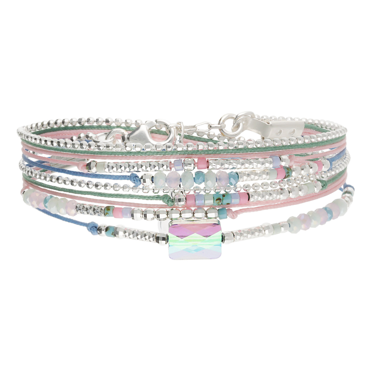 Bracelet 2 Tours Argent 925 Bleu Rose Atlanta