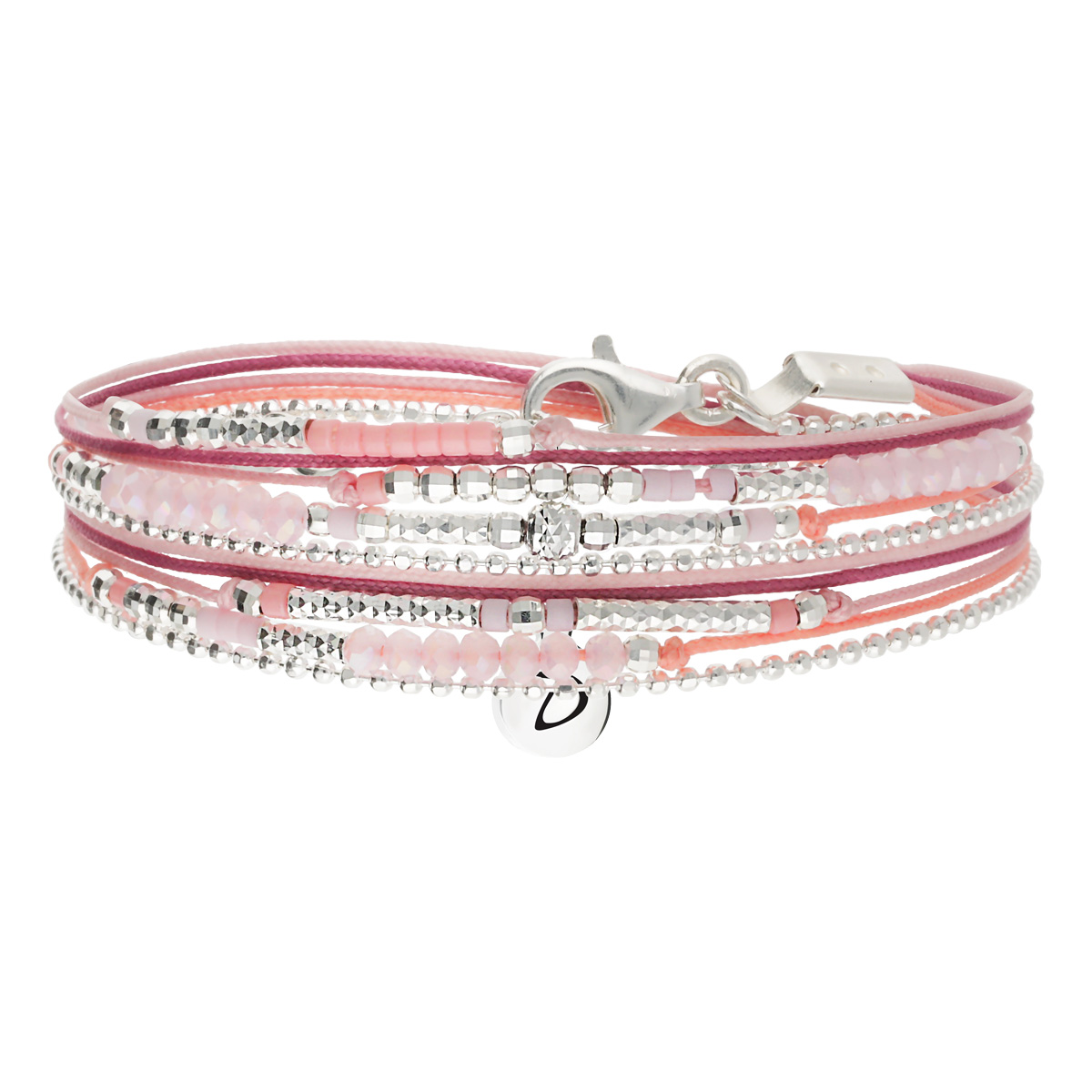 Bracelet 2 Tours Argent 925 Rose Fuchsia Atlanta