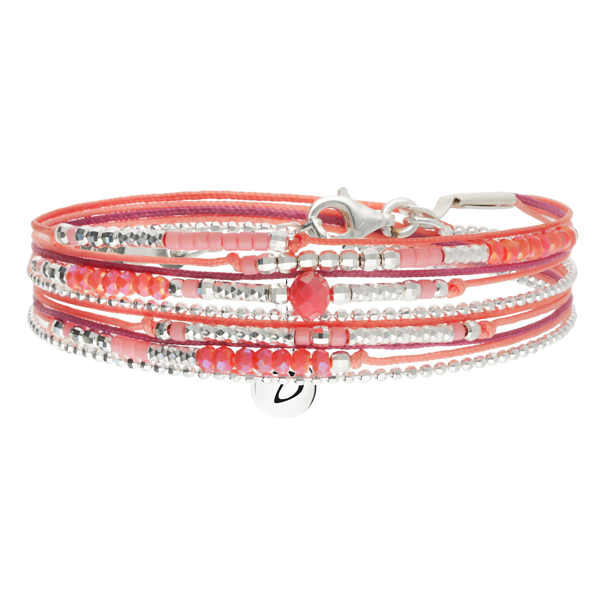 Bracelet 2 Tours Argent 925 Rose Corail Atlanta