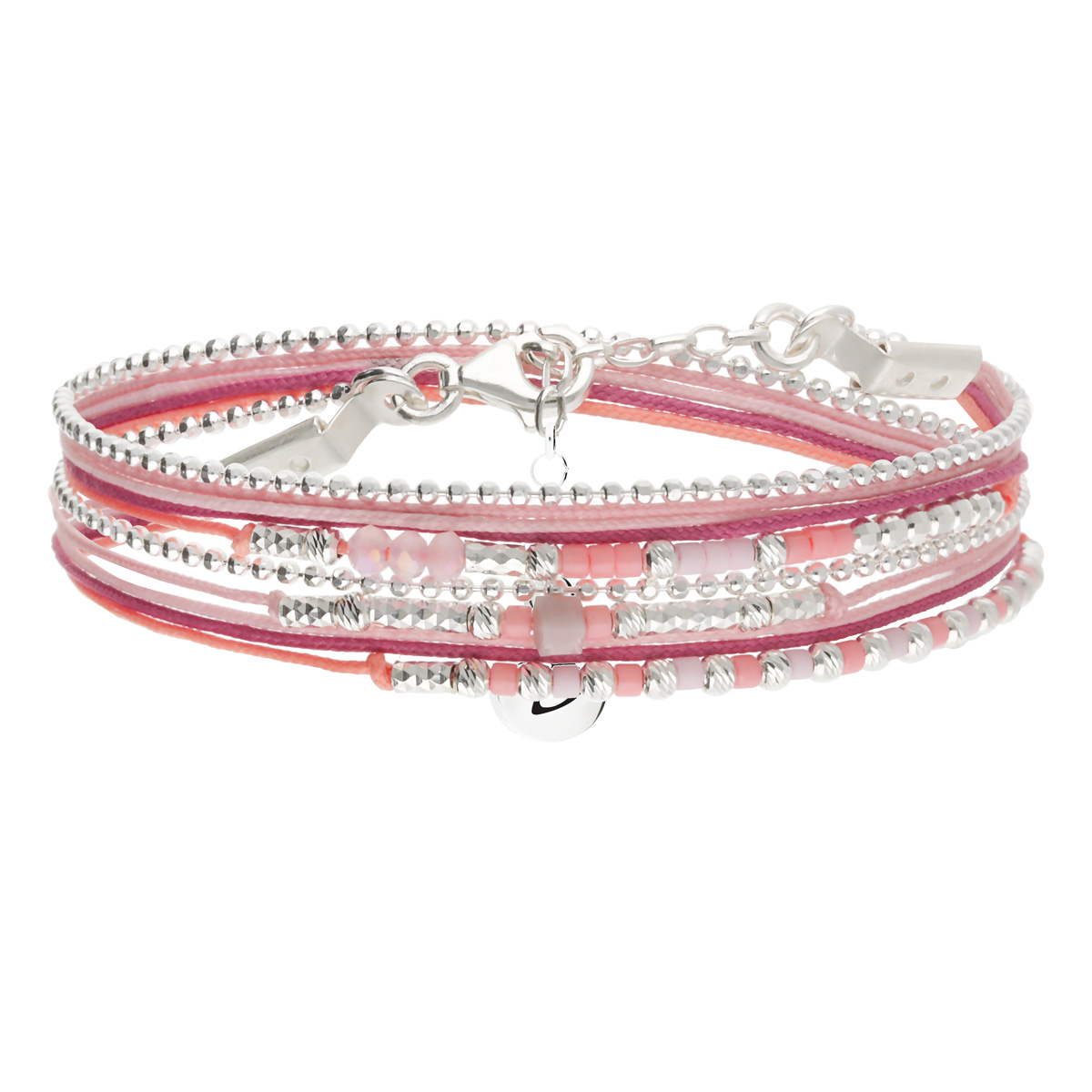 Bracelet 2 Tours Argent 925 Rose Fuchsia Le Petit Cube