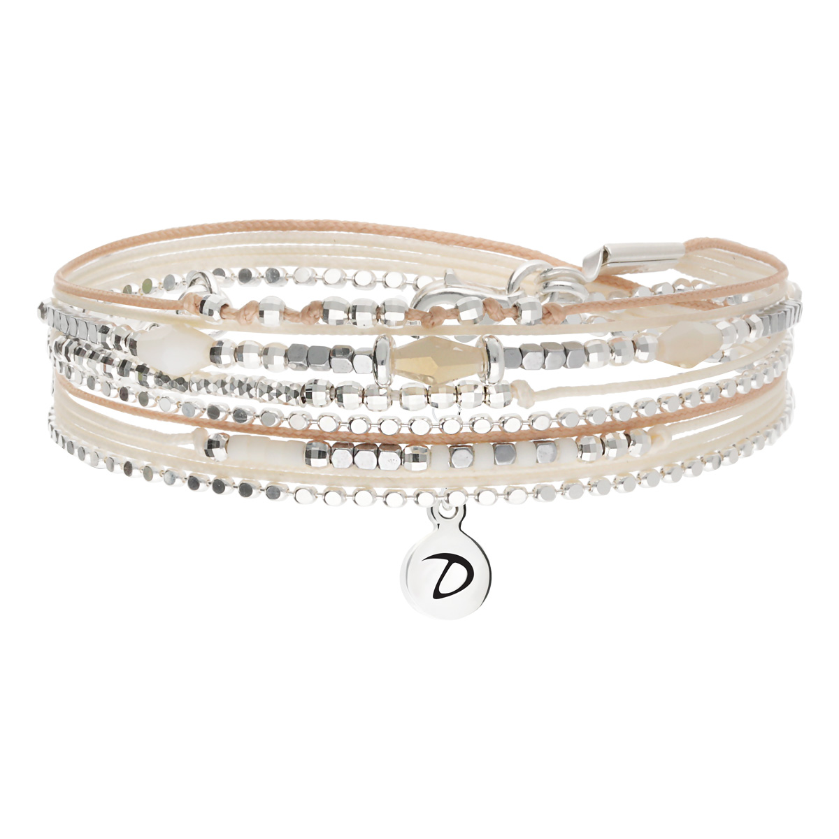 Bracelet 2 Tours Argent 925 Beige Écru Le Tube
