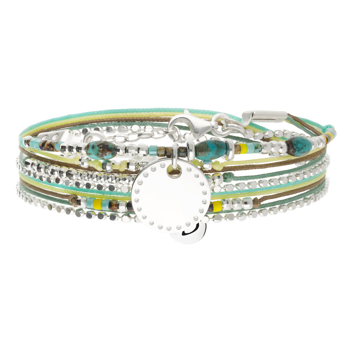 Bracelet 2 Tours Argent 925 Indien Pastille Rock Personnalisable