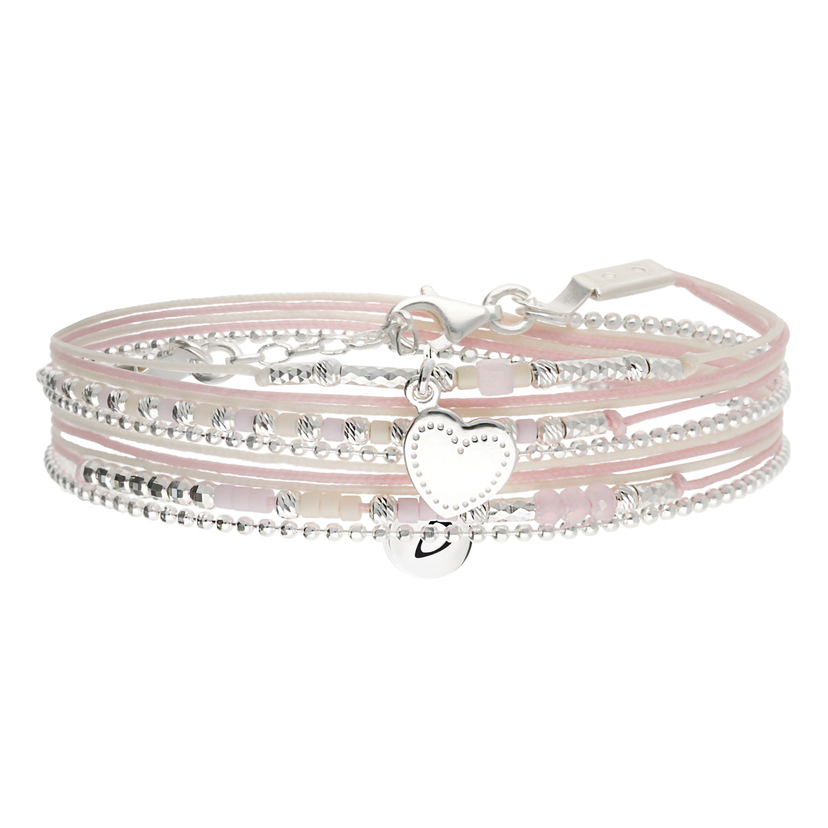 Bracelet 2 Tours Argent 925 Rose Pastel Coeur D\' Amour Gravable