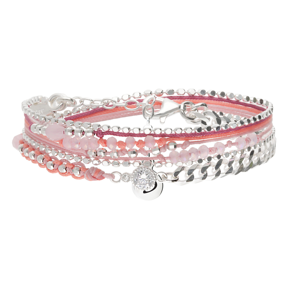 Bracelet 2 Tours Argent 925 Rose Fuchsia Le Tendresse
