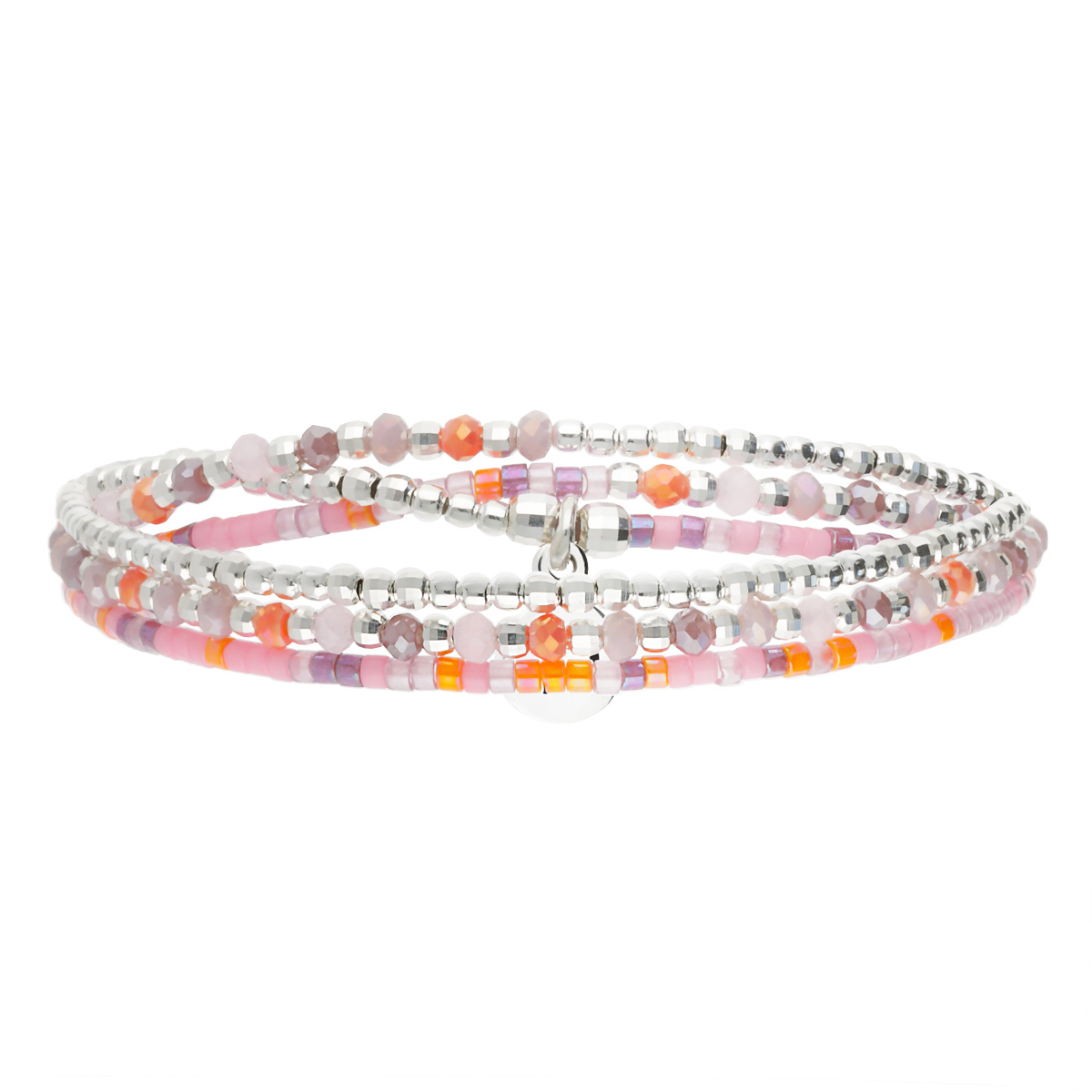 Bracelet Élastique 3 Tours Argent 925 Rose Violet Heaven