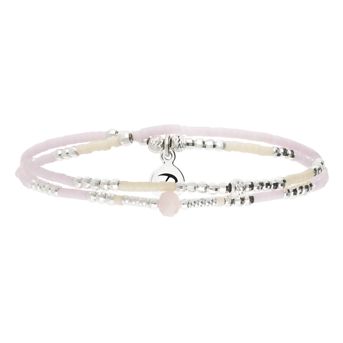 Bracelet Élastique Argent 925 2 Tours Rose Pastel Spring