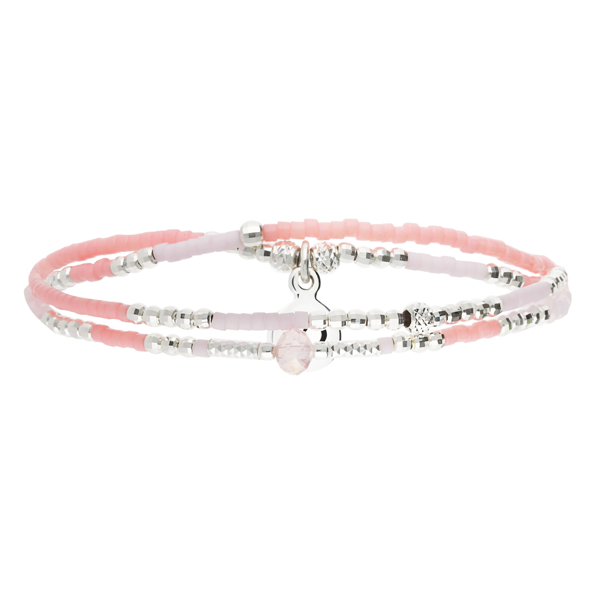 Bracelet Élastique Argent 925 2 Tours Rose Pastel Corail Spring