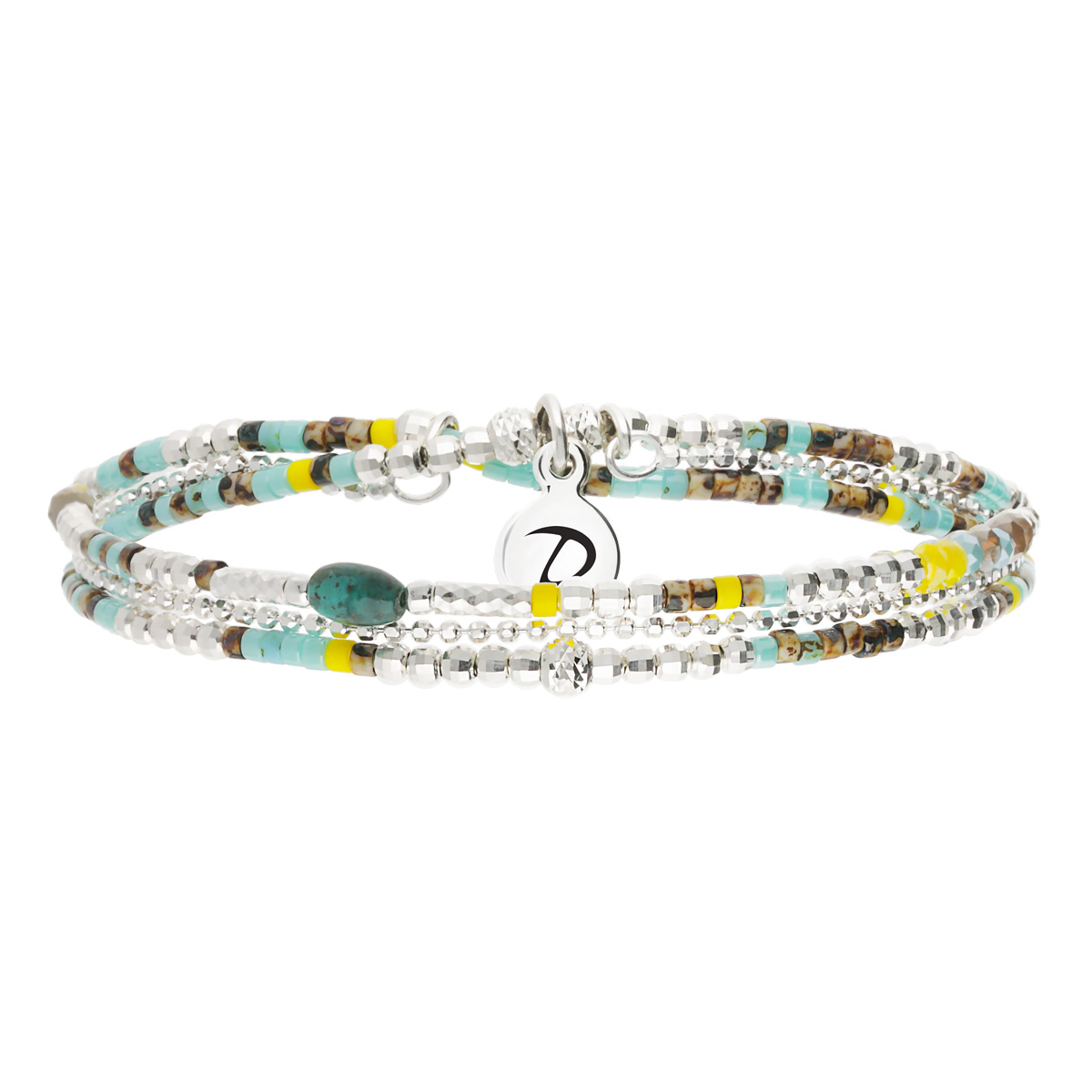 Bracelet Élastique 2 Tours Argent 925 Spring Indien Chaîne Diamantée