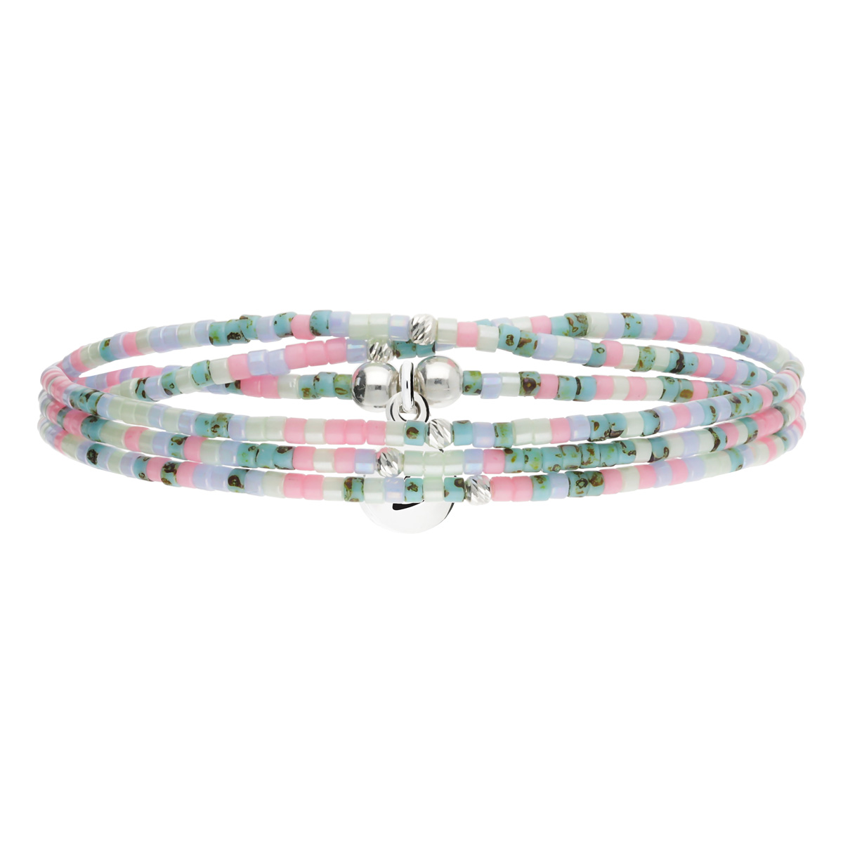 Bracelet Élastique 3 Tours Argent 925 Miyuki Bleu Rose