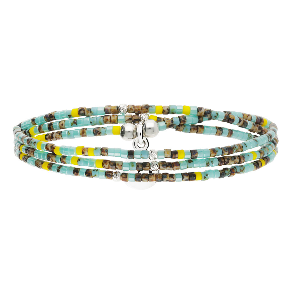 Bracelet Élastique 3 Tours Argent 925 Miyuki Indien