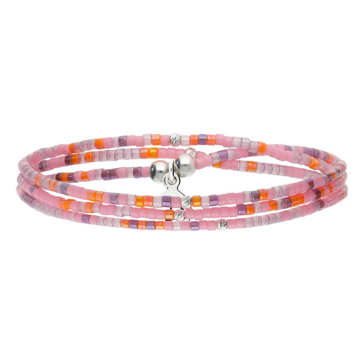 Bracelet Élastique 3 Tours Argent 925 Miyuki Rose Violet