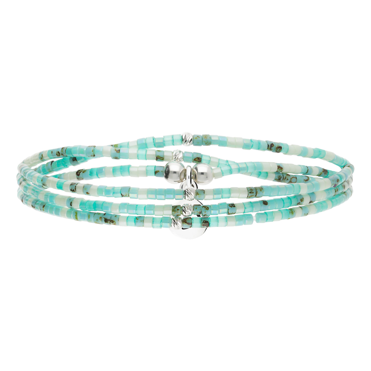 Bracelet Élastique 3 Tours Argent 925 Miyuki Vert Turquoise
