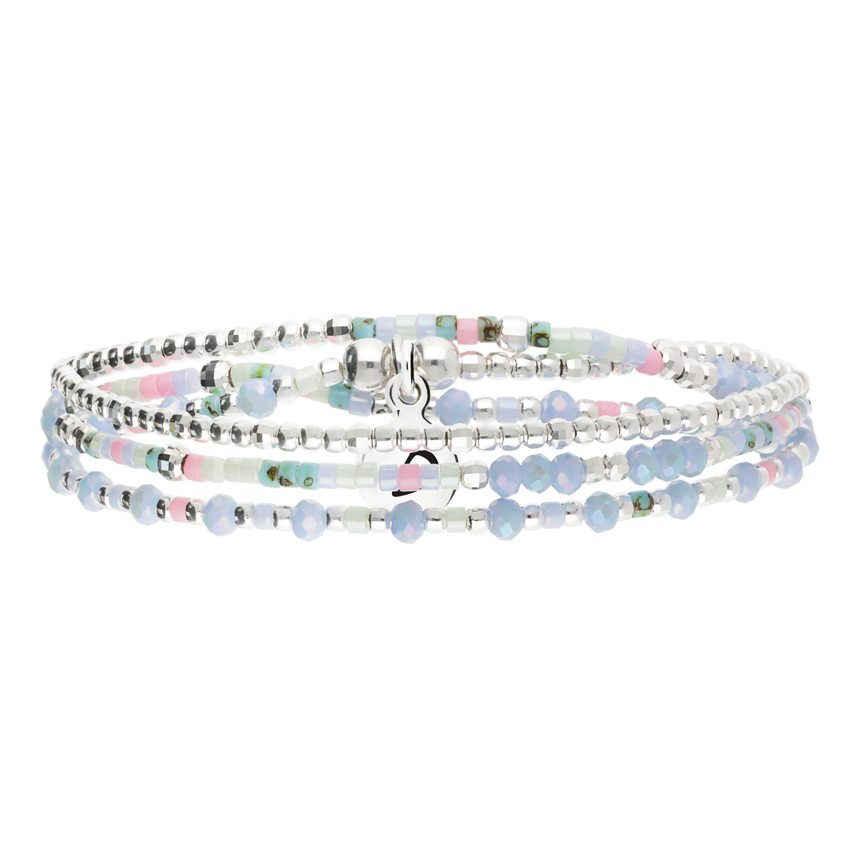 Bracelet Élastique 3 Tours Argent 925 Bleu Rose Santa-Giulia
