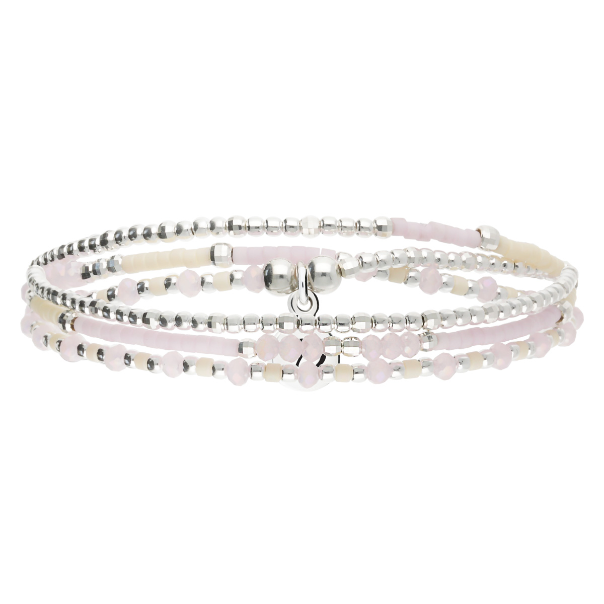 Bracelet Élastique 3 Tours Argent 925 Rose Pastel Santa-Giulia
