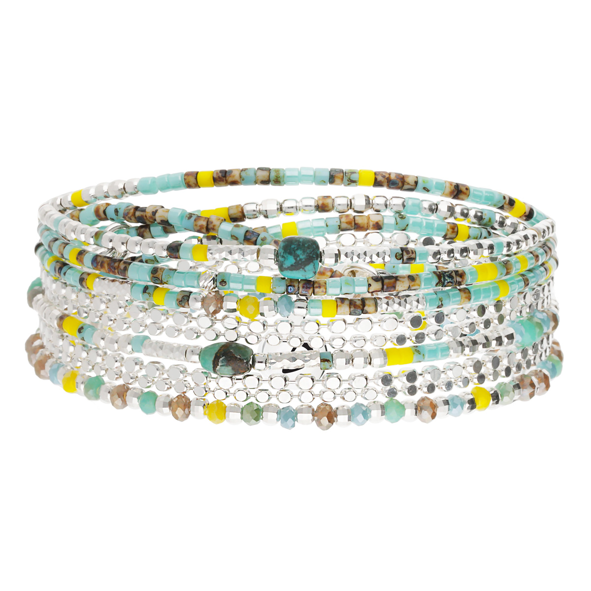 Bracelet Élastique 5 Tours Argent 925 Double Chaîne Indien
