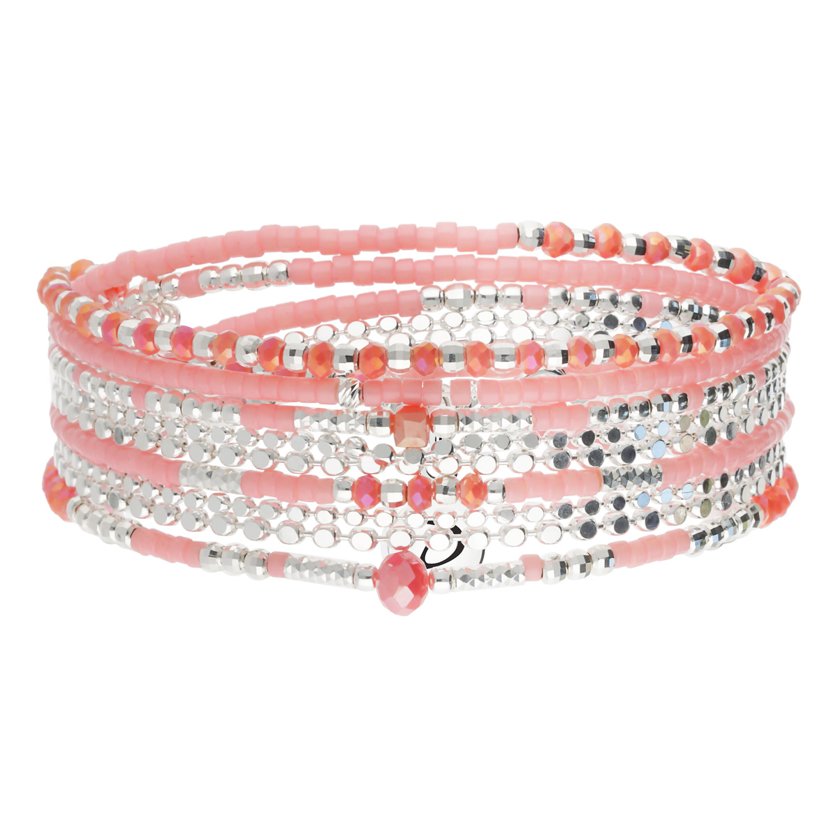 Bracelet Élastique 5 Tours Argent 925 Double Chaîne Corail