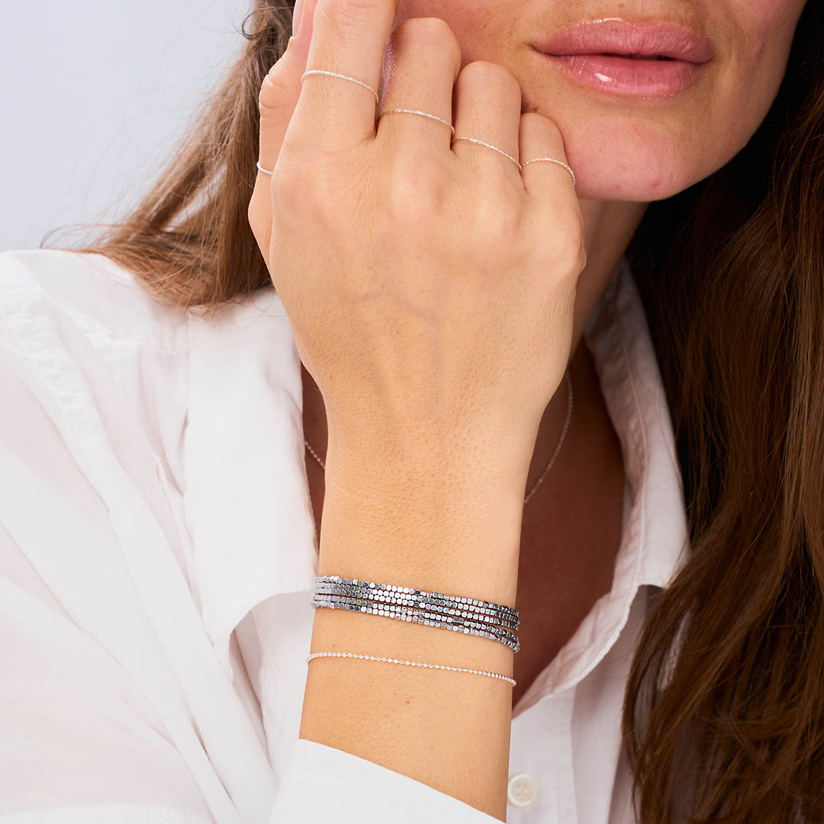 Bracelet Élastique 5 Tours Argent 925 Gris