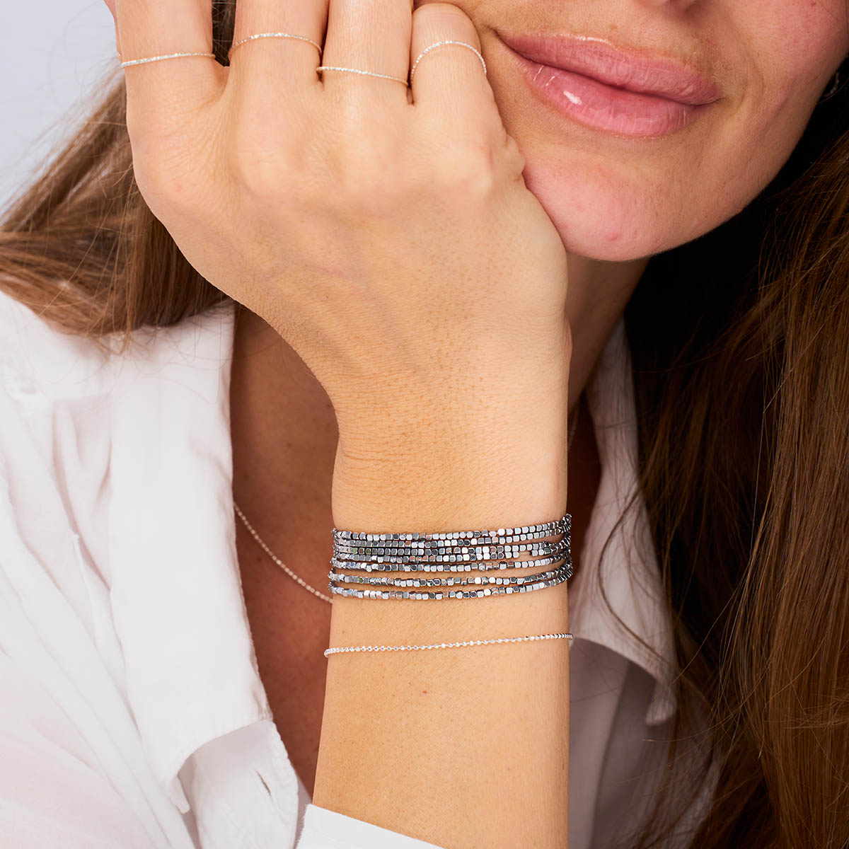 Bracelet Élastique 7 Tours Argent 925 Gris