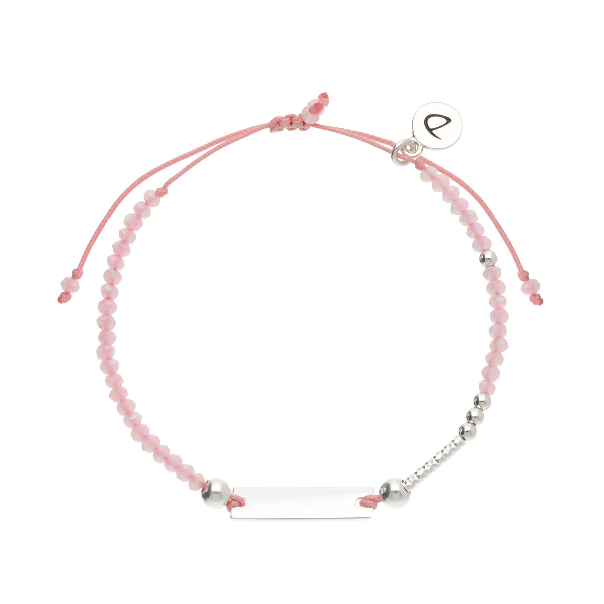 Bracelet Argent 925 Plaque à graver Cordon et Perles Rose